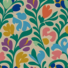 Wall Mural - Floral pattern, Flat design style, retro illustration