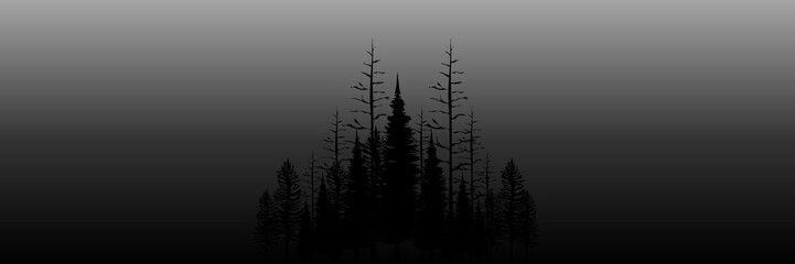 black and white tree silhouette landscape flat design vector illustration good for wallpaper, backdr