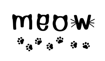 Canvas Print - Hand written fonts with cat kitten foot prints sign logo isolated on white background vector illustration.