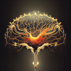 Poster - Beautiful abstract, black brain with orange light