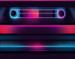 Poster - Beautiful Audio cassette tape in neon light.Minimalism retro style concept. 80s. Background pattern for design.	