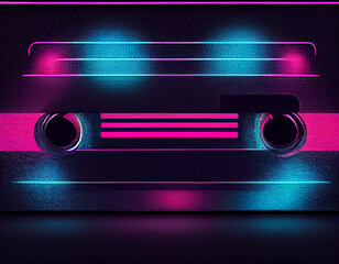 Poster - Beautiful Audio cassette tape in neon light.Minimalism retro style concept. 80s. Background pattern for design.	