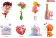 Valentine's day 3d vector cartoon icon set