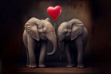Elephants Couple In Love, Postcard For 14th February. Generative Ai