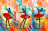 Fototapeta Londyn - painting African girl ballerina dancing abstract figure. collection of designer oil paintings. Decoration for interior. Contemporary abstract art on canvas. A set of pictures with different texture.