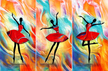 Wall Mural - painting African girl ballerina dancing abstract figure. collection of designer oil paintings. Decoration for interior. Contemporary abstract art on canvas. A set of pictures with different texture.