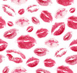 © Alina - Romantic print with lips seamless pattern. Modern lips icons. Realistic lipstick print isolated on white. Trendy vector design for Valentines Day or wedding.