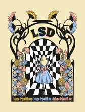 Alice In Wonderland, Psychedelic Illustration, Poster, T-shirt Print