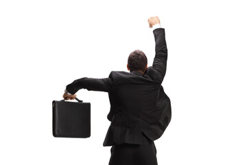 Poster - Rear view shot of a happy businessman with a briefcase