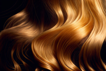 Beautiful shiny caramel brown hair texture closeup. Generative AI