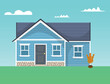 House flat vector icon. Home with vinyl siding panel vector illustration. Faux stone siding panels trim.