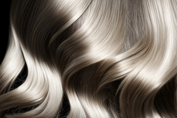 Beautiful shiny platinum blonde hair texture closeup. Generative AI