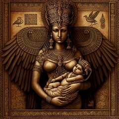 Wall Mural - Ancient Egyptian goddess of fertility and motherhood Maat. Fantasy Ancient Egypt. AI