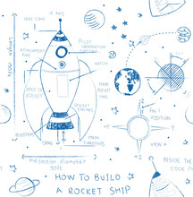 Seamless Kids Space Illustration Drawn On By Chalk On Transparent Background