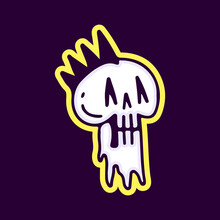 Melted Punk Skull Head Cartoon, Illustration For T-shirt, Sticker, Or Apparel Merchandise. With Modern Pop And Retro Style.
