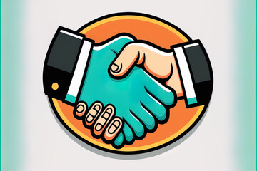 Sticker - Icon of a handshake motion. clip art of a cartoon handshake. Illustration of a real sale for social media. Generative AI