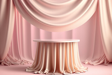 Poster - , templates, mock up, background, premium, shiny. blank empty space on circular pastel pink coffee t