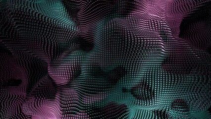 Aufkleber - Abstract animation of moving wavy particles. Design. Wavy electric field of moving particles on black background. Colorful animation of technological waves of particles