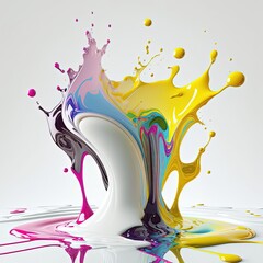 Wall Mural - Dynamic cmyk paint splash sculpture illustration made with Generative AI