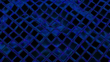 Poster - Virtual grid with water wave effect. Action. Square grid moves in waves with water sheen. Abstract square mesh pool with moving waves on black background