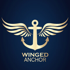 winged anchor golden logo on blue background