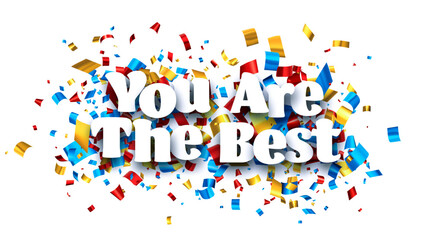 Wall Mural - You are the best sign on colorful cut ribbon confetti background.