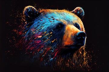 bright portrait of a bear in a painterly style, pop art painting. generative ai