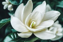  A White Flower With Green Leaves In The Background And A Green Background With White Flowers On It And A Green Stem.