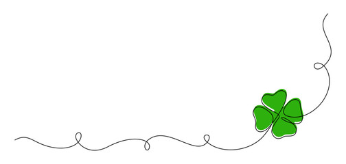 Aufkleber - One continuous line drawing of four-leaved clover. Good luck floral symbol in simple linear style. Concept for web banner Saint Patrick Day in editable stroke. Doodle vector illustration