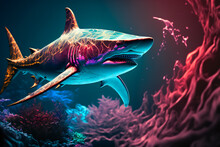 Creative Abstract Dangerous Shark.  Image Created With Generative AI Technology.