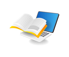 Poster - Flat isometric 3d illustration online learning computer concept