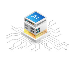 Leinwandbilder - Flat isometric 3d illustration technology server artificial intelligence chip concept
