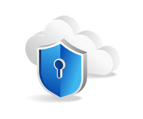 Aufkleber - Flat isometric 3d illustration of cloud server safety shield concept