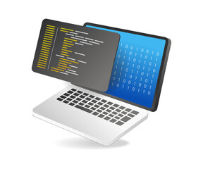 Aufkleber - Flat isometric 3d illustration of code 01 concept with programming language