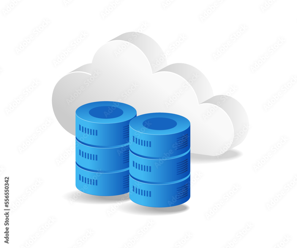 Flat isometric 3d illustration of database concept with cloud server ...