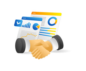 Aufkleber - Flat isometric 3d illustration concept of handshake with business analysis deal
