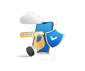 Poster - Flat isometric 3d illustration concept of entering cloud server security password