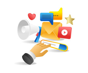 Aufkleber - Flat isometric 3d illustration digital email marketing technology campaign