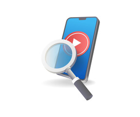 Poster - Flat isometric 3d illustration concept of searching video on smartphone