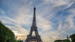 Eiffel Tower on blue sky background in summer sunny day.