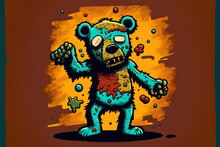 Bear Zombie With A Cartoon Sticker. Generative AI