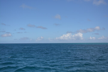  Azure Caribbean sea meets blue sky. Space for copy.  
