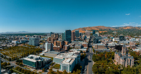 Wall Mural - Aerial panoramic view of the Salt Lake City skyline Utah, USA.