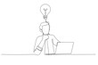 © rina - Illustration of businessman thinking about project at workplace thoughtful. Single continuous line art style