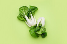 Fresh Pak Choi Cabbage On Green Background