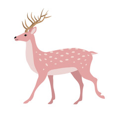 Canvas Print - Vector hand drawn flat pink deer isolated on white background