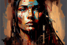Beautiful Native American Indian Woman Painting, Digital Art, Unique, Beautiful Woman In The Desert, Head Dress, Digital Art	