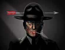 A Dangerous And Evil Looking Man In A Fedora Appears To Have A Sense Of Humor As He Wears An Arrow Through The Head Novelty Item In This 3-d Illustration About Deadpan Humor.