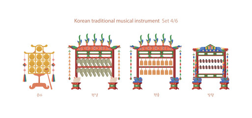 A collection of traditional Korean musical instruments.