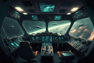 the cockpit of a spaceship in space generative ai